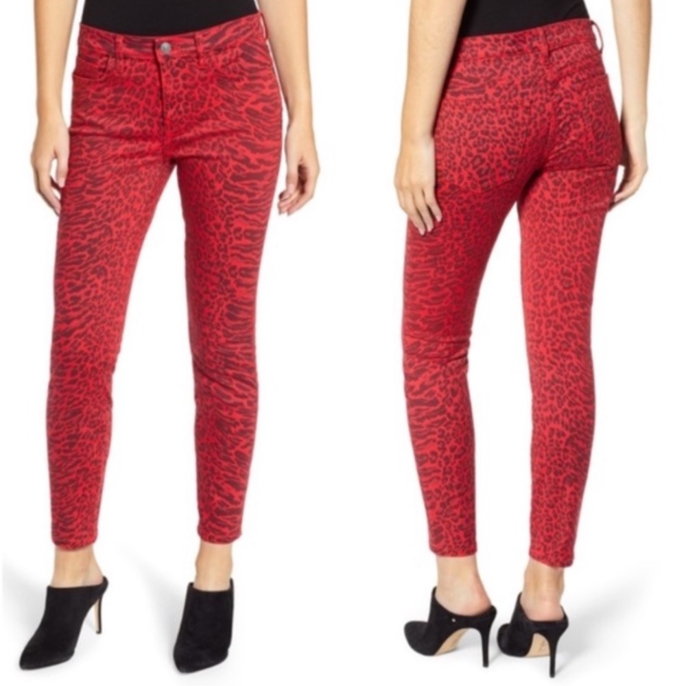 LAST CHANCE - DONATING! Current/Elliot The Stiletto Red Wrap Animal Print Jeans